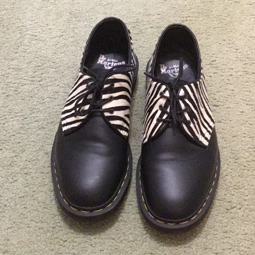 Doc Marten low rise, zebra print shoes.